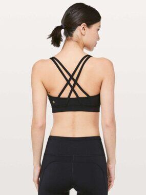 Lululemon Energy Bra Black Size 6 Gold Logo Strappy Back Medium Support